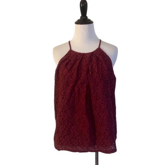 🎀 Monteau‎ medium burgundy lace sleeveless blouse - Picture 1 of 6